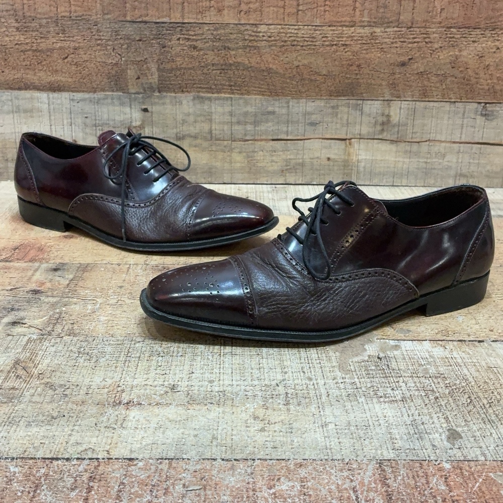Mezlan Shoes Mens Size 9 42 Brown Leather Cap Toe Oxford Dress Square Toe